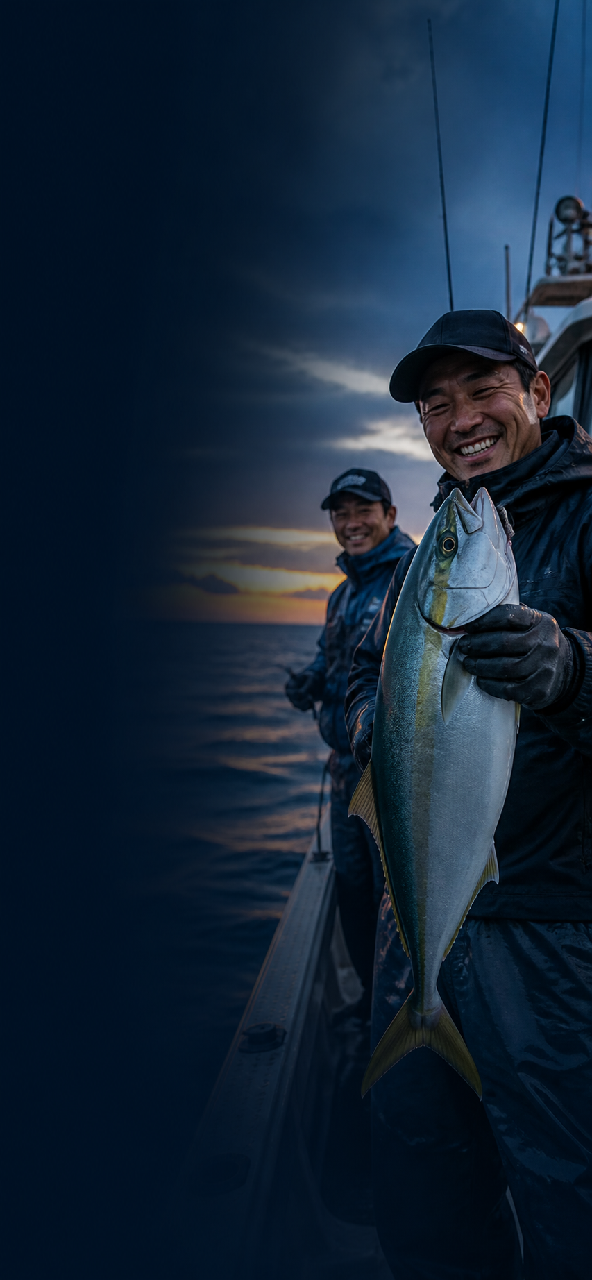 船上で釣果を喜ぶ釣り人